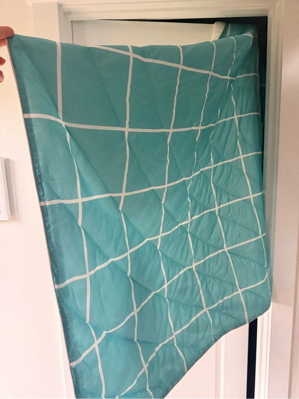 Rumpl Original Puffy Blanket - Teal Grid